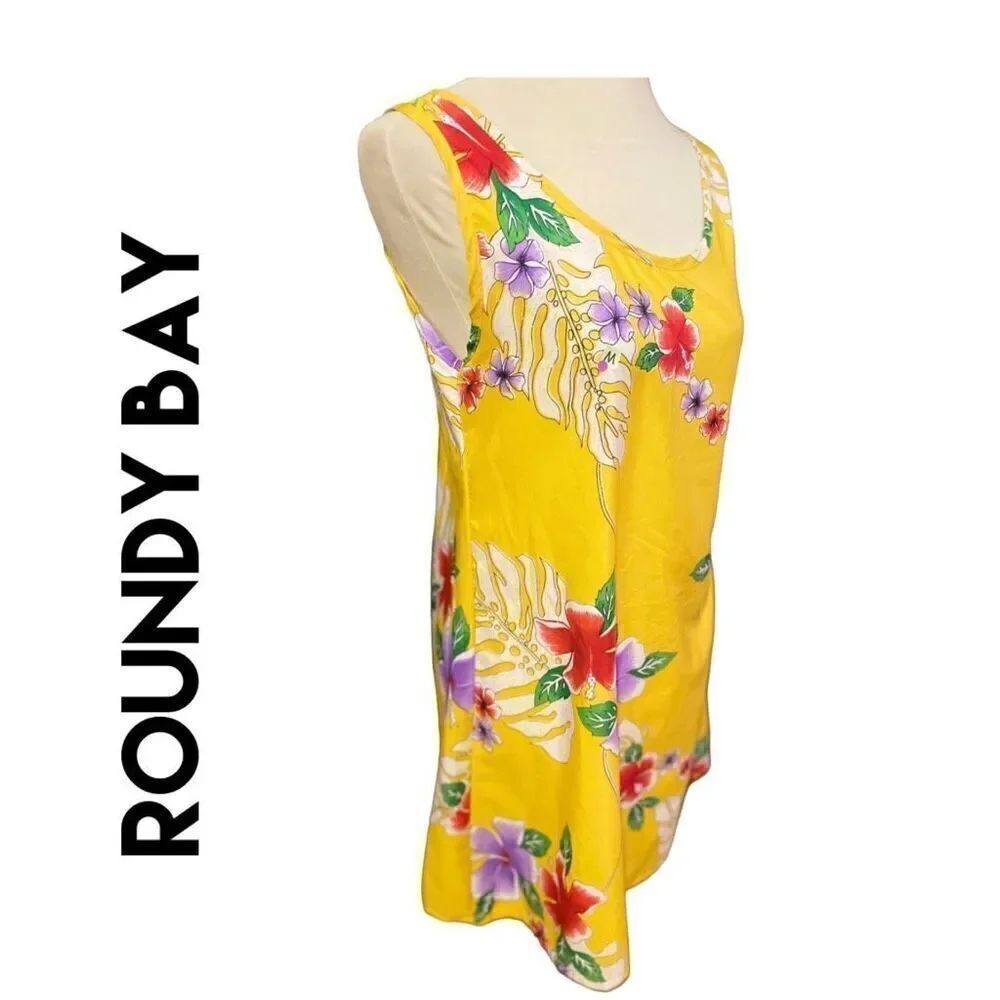 Roundy Bay Womens Sundress Summer Floral Sleeveless Yellow Medium